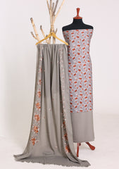 Winter - Riwaj - Printed Cotray Suit - Wool Shawl - D#10 - Grey