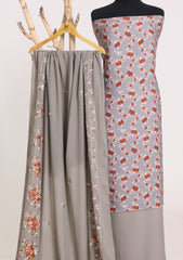 Winter - Riwaj - Printed Cotray Suit - Wool Shawl - D#10 - Grey