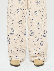 Pret - Moven - Palazzo Pants with Floral Embroidery and Sequins, Elastic Waistband - Skin