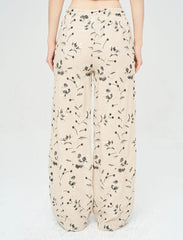 Pret - Moven - Palazzo Pants with Floral Embroidery and Sequins, Elastic Waistband - Skin