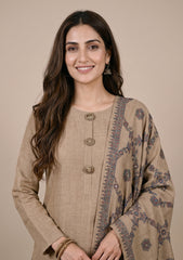 Winter - Riwaj - Pashmina Kashmiri Needle 3 Pcs Suit - D#01 - Brown