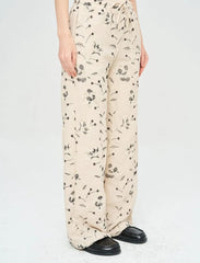 Pret - Moven - Palazzo Pants with Floral Embroidery and Sequins, Elastic Waistband - Skin
