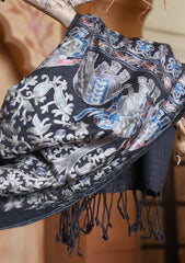 Pashmina Ari Work Jaaldar Scarf D#15 - Charcoal