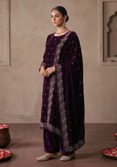 Winter - Riwaj - Velvet Stone Work 3 Pcs Suit - D#05 - Purple