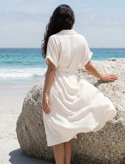 Pret - Moven - Indigo Tie Hemp Linen Shirtdress - Off White