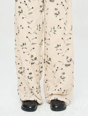 Pret - Moven - Palazzo Pants with Floral Embroidery and Sequins, Elastic Waistband - Skin