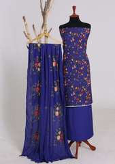 Winter - Riwaj - Printed Cotray Suit - Wool Shawl - D#01 - Blue