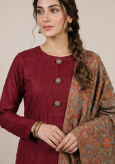 Winter - Riwaj - Pashmina Kani Jamawar 3 Pcs Suit - D#01 - Maroon