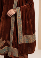 Winter - Riwaj - Velvet Jamawar Patch Work Suit - D#01 - Rust