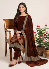 Winter - Riwaj - Velvet Jamawar Patch Work Suit - D#01 - Rust