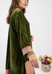 Winter - Riwaj - Velvet Jamawar Patch Work Suit - D#01 - D Green