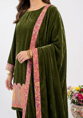 Winter - Riwaj - Velvet Jamawar Patch Work Suit - D#01 - D Green