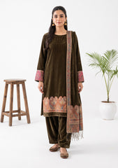 Winter - Riwaj - Velvet Jamawar Patch Work Suit - D#01 - Brown