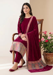 Winter - Riwaj - Velvet Jamawar Patch Work Suit - D#01 - Sh Pink