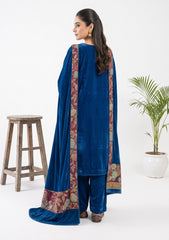 Winter - Riwaj - Velvet Jamawar Patch Work Suit - D#01 - Ferozi