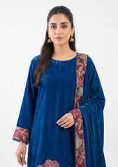 Winter - Riwaj - Velvet Jamawar Patch Work Suit - D#01 - Ferozi