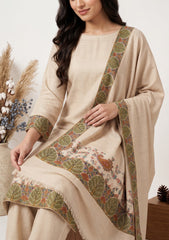 Winter - Riwaj - Pashmina Qalamkar Patch Work Suit - D#04 - Skin