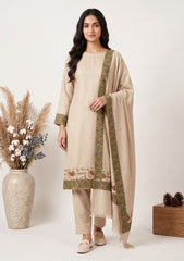 Winter - Riwaj - Pashmina Qalamkar Patch Work Suit - D#04 - Skin