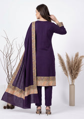 Winter - Riwaj - Pashmina Qalamkar Patch Work Suit - D#10 - Purple