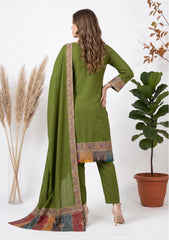 Winter - Riwaj - Pashmina Qalamkar Patch Work Suit - D#11 - M Green
