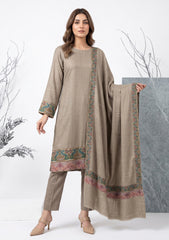 Winter - Riwaj - Pashmina Qalamkar Patch Work Suit - D#14 - Brown