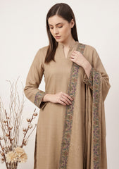Winter - Riwaj - Pashmina Qalamkar Patch Work Suit - D#16 - Brown