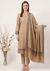 Winter - Riwaj - Pashmina Qalamkar Patch Work Suit - D#16 - Brown