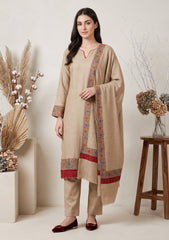 Winter - Riwaj - Pashmina Qalamkar Patch Work Suit - D#17 - Brown