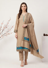 Winter - Riwaj - Pashmina Qalamkar Patch Work Suit - D#18 - Brown