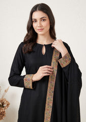 Winter - Riwaj - Pashmina Qalamkar Patch Work Suit - D#23 - Black