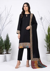 Winter - Riwaj - Pashmina Qalamkar Patch Work Suit - D#24 - Black