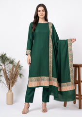 Winter - Riwaj - Pashmina Qalamkar Patch Work Suit - D#27 - D Green