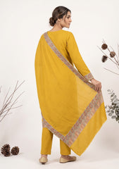 Winter - Riwaj - Pashmina Qalamkar Patch Work Suit - D#30 - Mustard