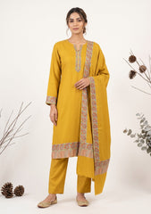 Winter - Riwaj - Pashmina Qalamkar Patch Work Suit - D#30 - Mustard