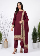 Winter - Riwaj - Pashmina Qalamkar Patch Work Suit - D#31 - Maroon