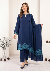 Winter - Riwaj - Pashmina Jamawar Patch Work Suit - D#03 - N Blue