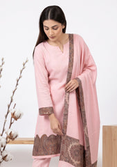 Winter - Riwaj - Pashmina Jamawar Patch Work Suit - D#05 - B Pink
