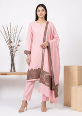 Winter - Riwaj - Pashmina Jamawar Patch Work Suit - D#05 - B Pink