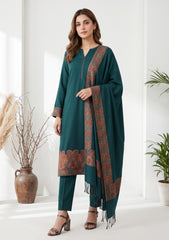 Winter - Riwaj - Pashmina Jamawar Patch Work Suit - D#11 - D Green