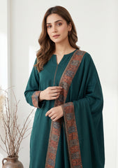 Winter - Riwaj - Pashmina Jamawar Patch Work Suit - D#11 - D Green