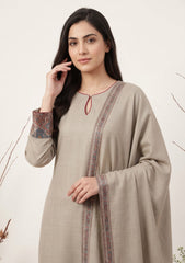 Winter - Riwaj - Pashmina Jamawar Patch Work Suit - D#12 - L Skin