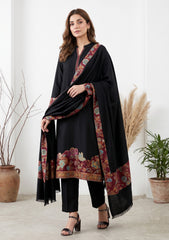 Winter - Riwaj - Pashmina Jamawar Patch Work Suit - D#17 - Black