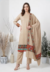 Winter - Riwaj - Pashmina Jamawar Patch Work Suit - D#21 - L Brown