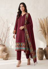 Winter - Riwaj - Pashmina Jamawar Patch Work Suit - D#25 - Maroon