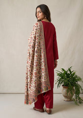 Winter - Riwaj - Pashmina Kani Jamawar 3 Pcs Suit - D#02 - Maroon