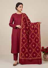 Winter - Riwaj - Pashmina Kashmiri Needle 3 Pcs Suit - D#01 - Maroon