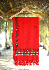 Pashmina Wool Needle Work Shawl D - 18 - Red