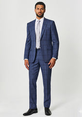Scabal Super 100's Heroic Check Wool Suiting - Blue