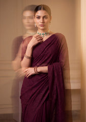 Formals - Fancy Closet - Georgette Embroidered Chiffon Saree - D#01 - Purple