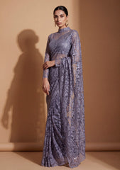 Fancy Chantilly Lace Saree - Lavender Grey